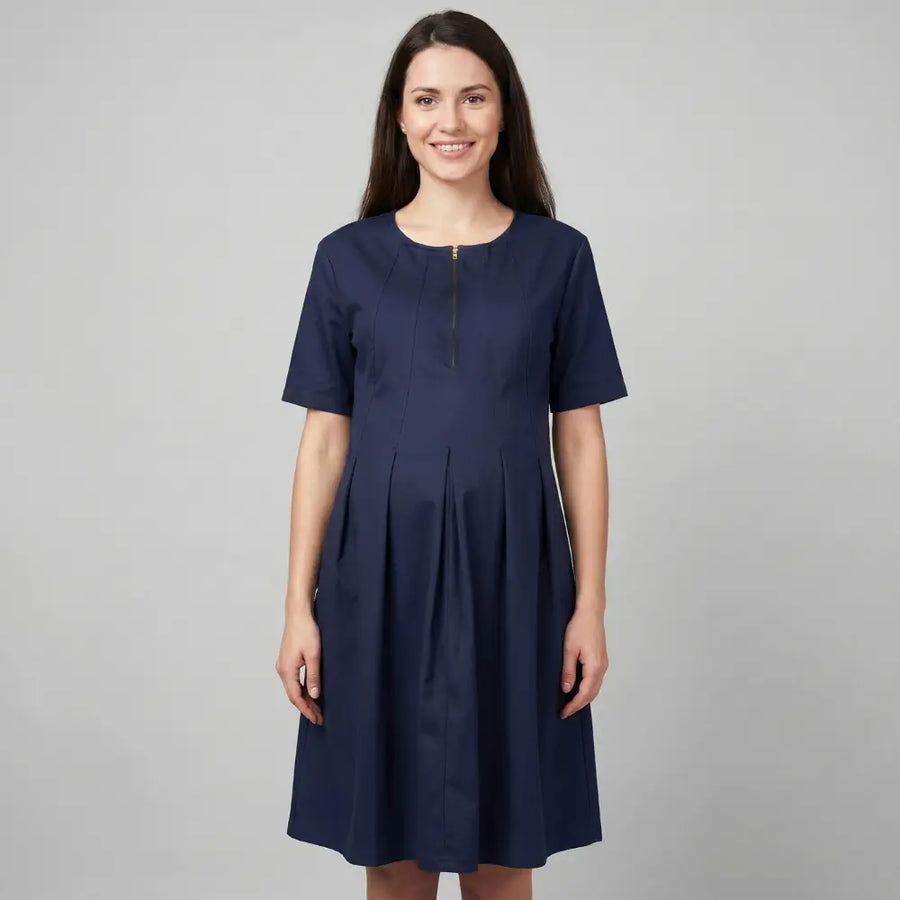 SOL MAMA Pleat Front Zip Dress - Royal Blue