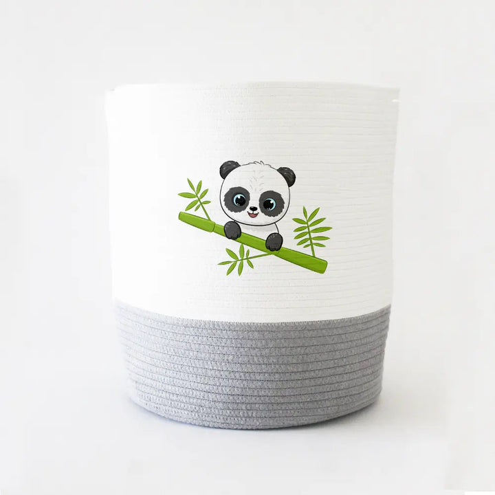 The Tiny Trove Storage Basket - Large - Panda Theme - Grey