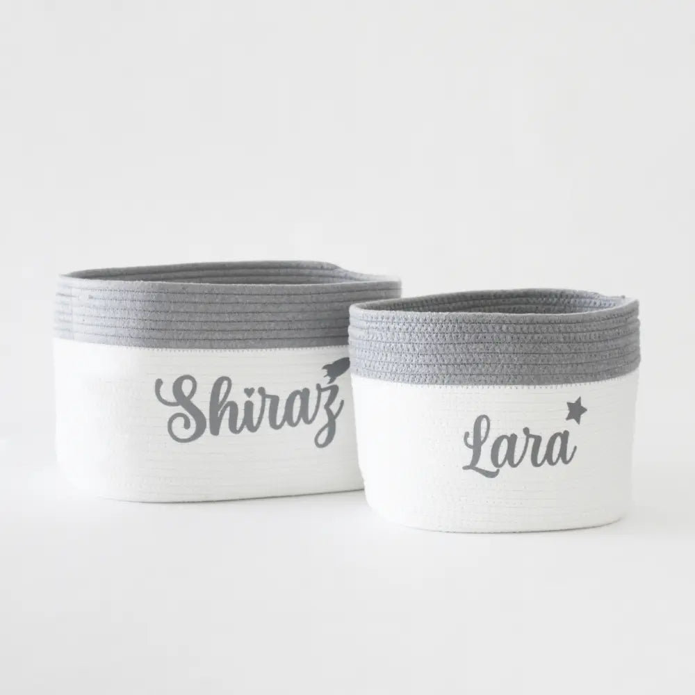 The Tiny Trove Personalized Storage Basket - Set of 2 - Grey