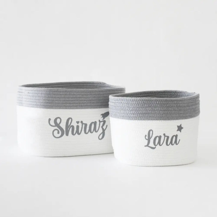 The Tiny Trove Personalized Storage Basket - Set of 2 - Grey