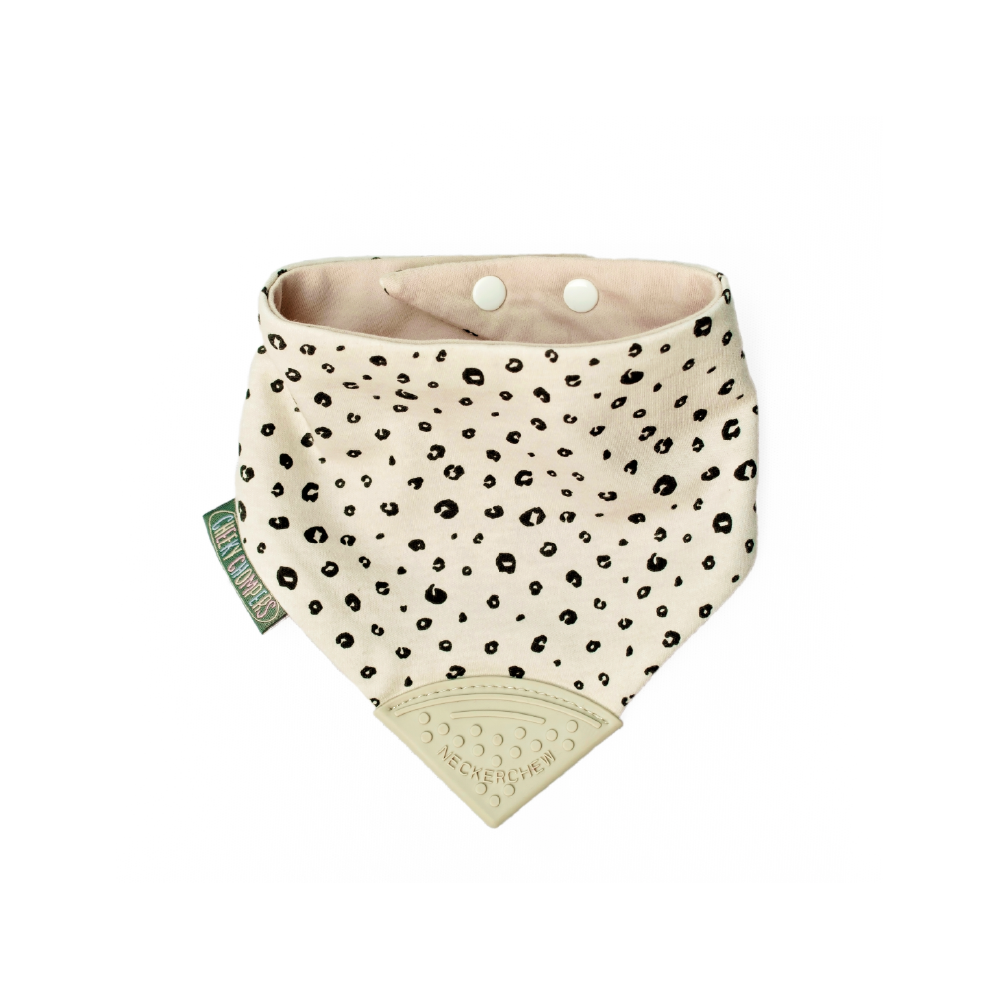 Cheeky Chompers Baby Bib with Teether - Leopard Spots Neckerchew