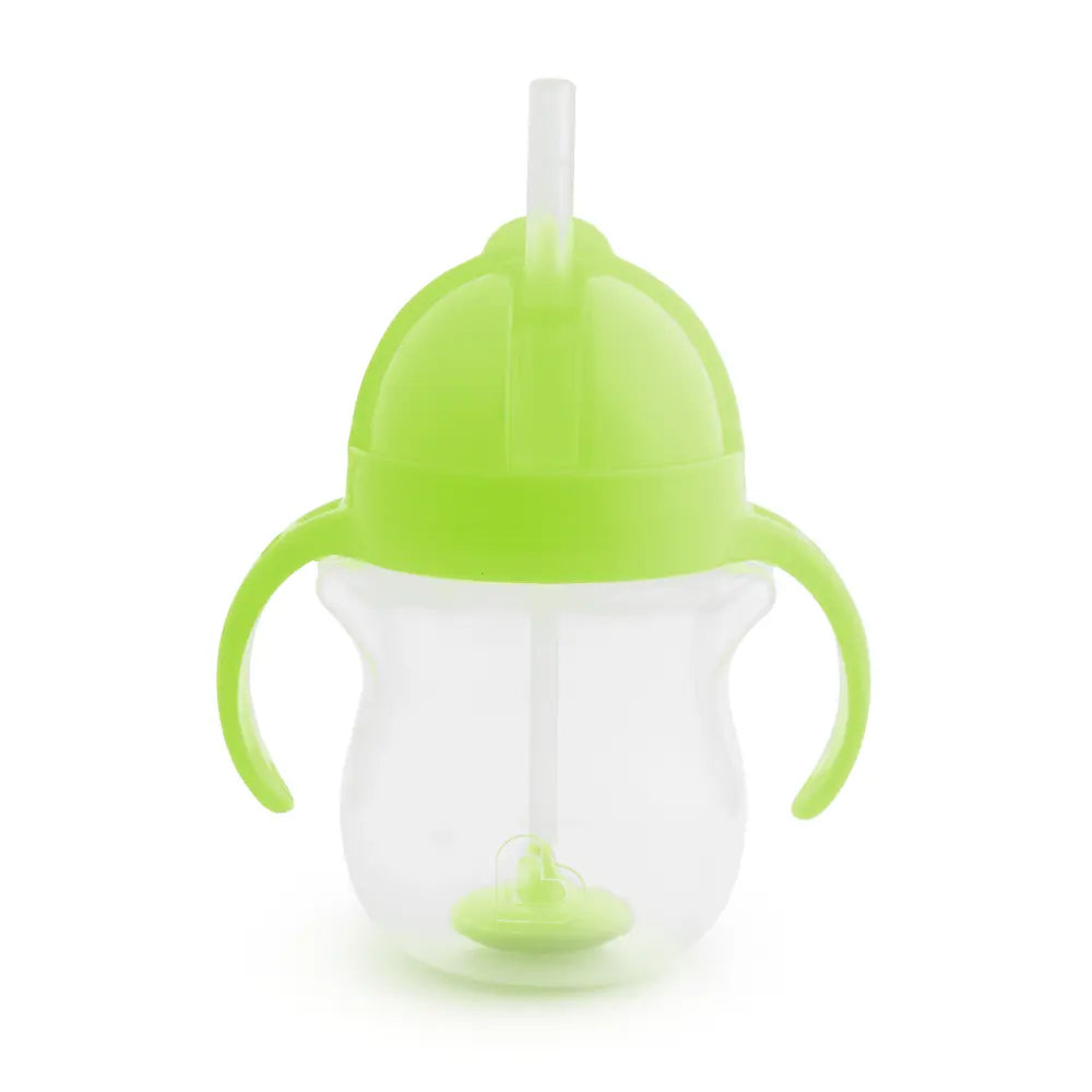 Munchkin Click Lock Tip &amp; Sip Weighted Straw Cup with Handles – Spill-Proof Sippy Cup with Flip-Top Lid, 7oz, BPA-Free, 6+ Months - Green