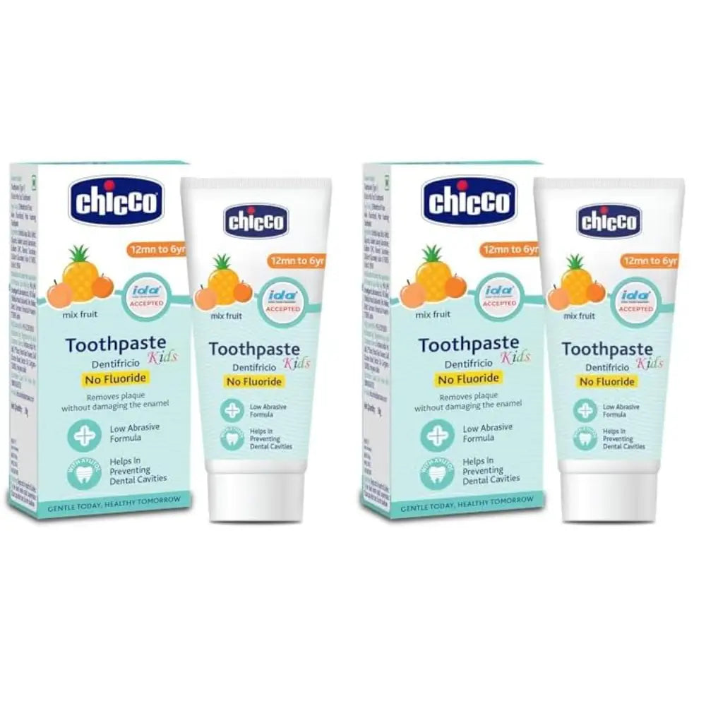 Chicco Toothpaste for Kids (1-6y), Mix Fruit Flavour, 50g | No Fluoride (Pack of 2)