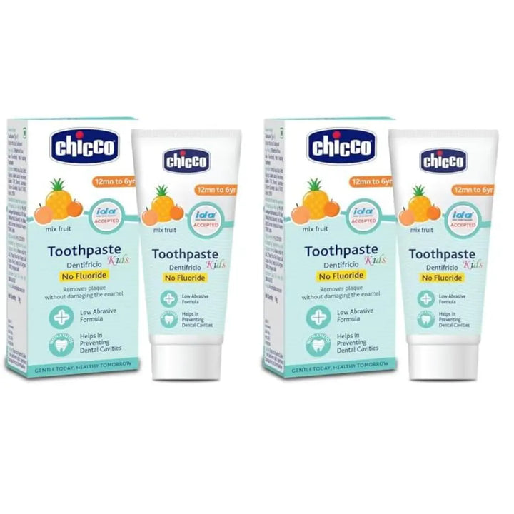 Chicco Toothpaste for Kids (1-6y), Mix Fruit Flavour, 50g | No Fluoride (Pack of 2)