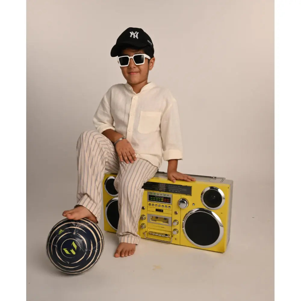 Sweetlime By As Classic Stripes &amp; White Shirt Set - Off White &amp; Beige