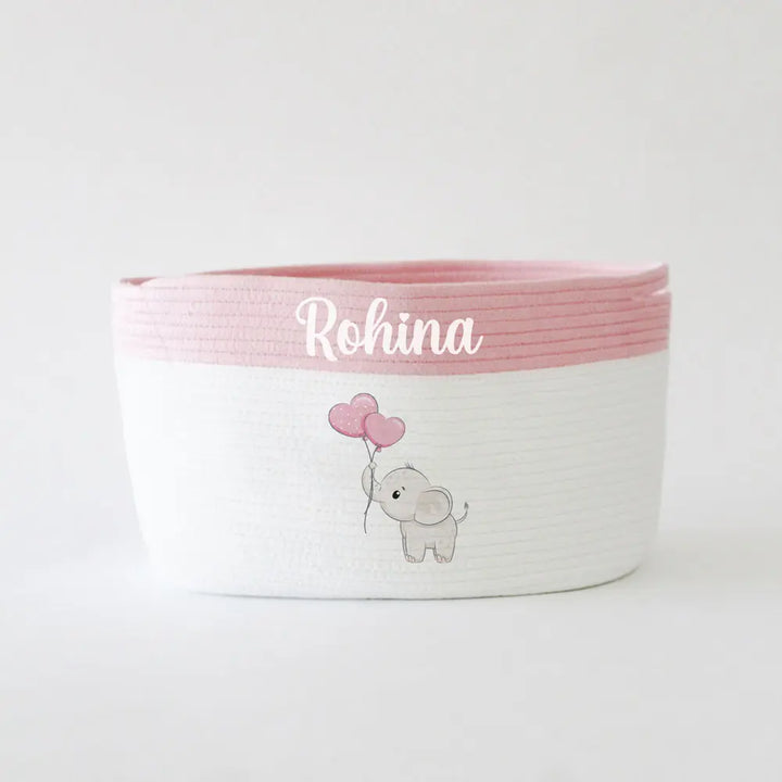 The Tiny Trove Personalized Storage Basket - Medium - Ellie Theme - Pink