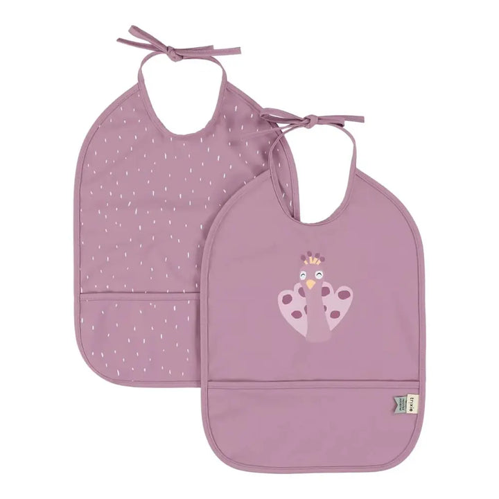 Trixie Waterproof Baby Bib Set | 2-Pack Feeding Bibs with Food Catcher Pocket, Adjustable Closure &amp; Easy-Clean Design | 3 Months Onwards | Mrs. Peacock
