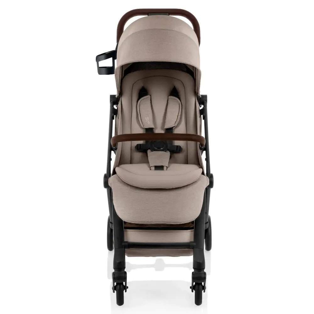 Britax Flylite Cabin Approved Lightweight Compact Stroller|Comfort Soft Insert|One Hand Auto Fold|Flat Reclining Seat|Extra Large Extendable Canopy|0-4Y|Upto 22Kg - Teak