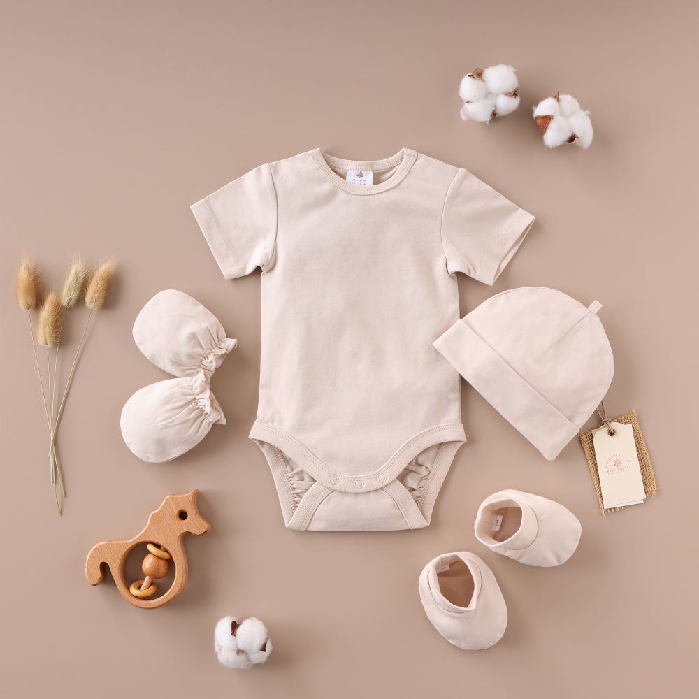 Baby Forest Poshaak Baby Bodysuit set with Cap, Mitten & Booties - Bleach Sand