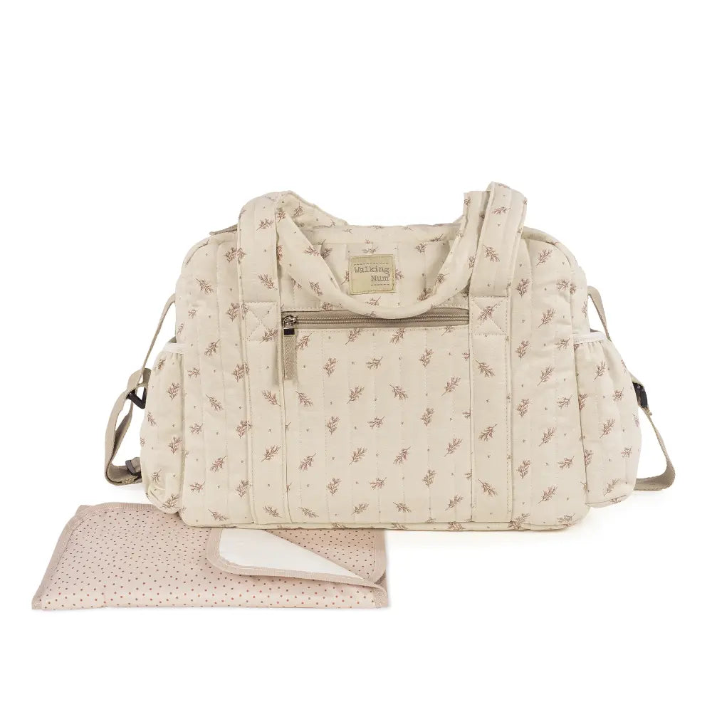 Walking Mum Diaper Bag with Changing Mat, Large Capacity Water-Resistant Bag with Multi-Pocket Organizer, Insulated Bottle Pocket, Shoulder &amp; Stroller Straps, Floral Print - Pink