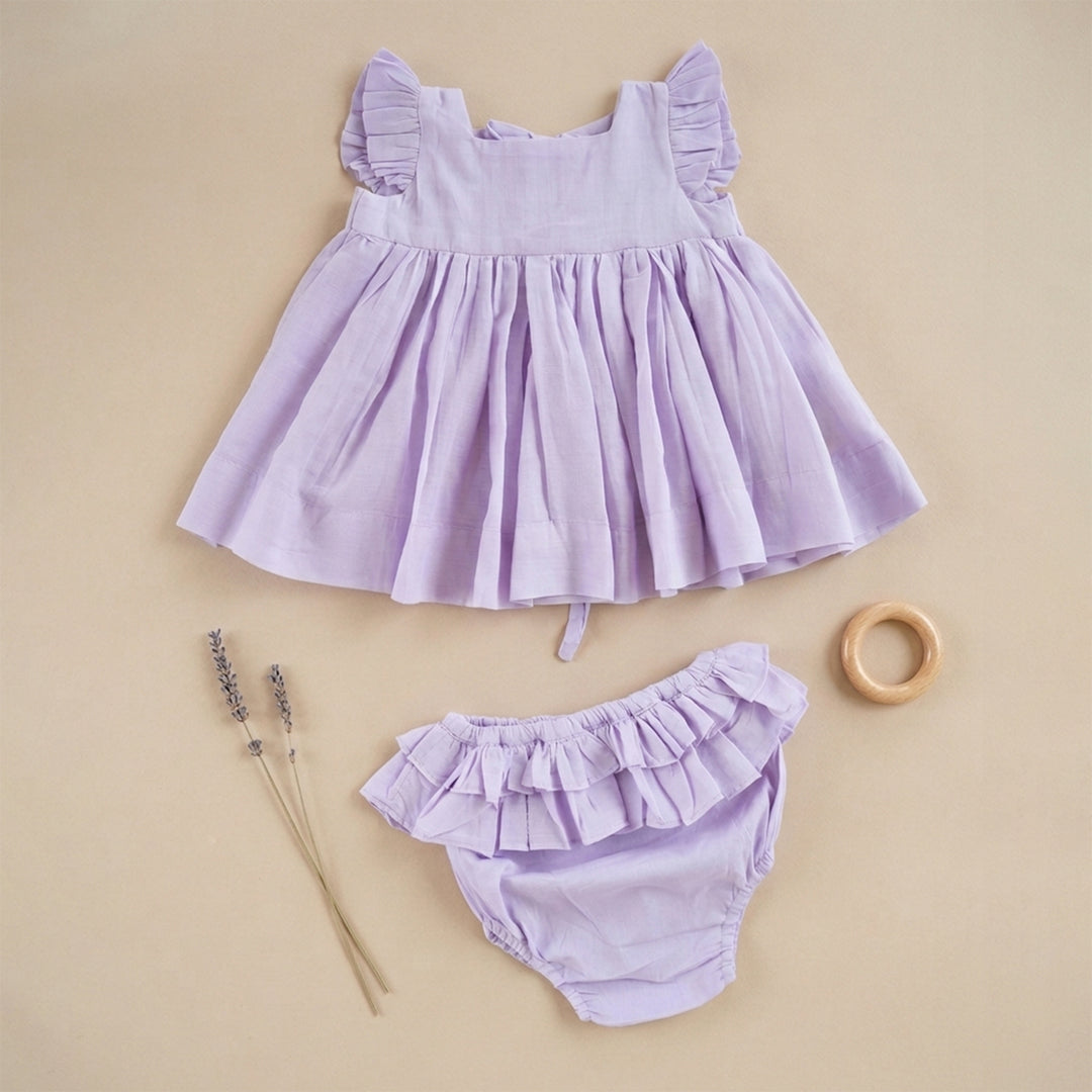 PureCloth.Co Ruffle Baby Dress with Bloomers | Purple