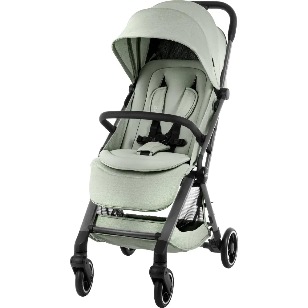 Britax Flylite Cabin Approved Lightweight Compact Stroller|Comfort Soft Insert|One Hand Auto Fold|Flat Reclining Seat|Extra Large Extendable Canopy|0-4Y|Upto 22Kg-Sage Green