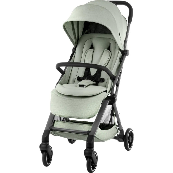 Britax Flylite Cabin Approved Lightweight Compact Stroller|Comfort Soft Insert|One Hand Auto Fold|Flat Reclining Seat|Extra Large Extendable Canopy|0-4Y|Upto 22Kg-Sage Green