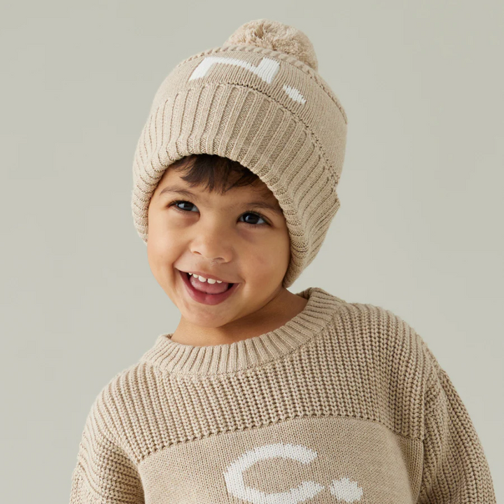 NamelyCo Chunky Knit Letter Beanie - Light Camel