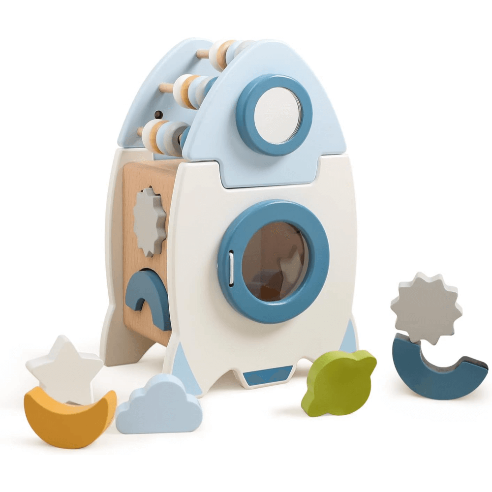 Playbox Wooden Spaceship Rocket Activity Cube - 5-in-1 Toy