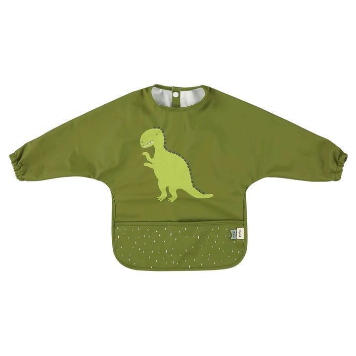 Trixie Waterproof Long Sleeve Baby Bib | Full-Coverage Feeding Bib with Food Catcher Pocket &amp; Easy-Clean Design | 6 Months Onwards | Mr. Dino