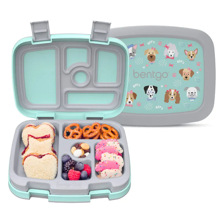 Bentgo Kids Prints with 5 Compartments, Leak-Proof Bento Lunch Box, BPA &amp; PFAS-Free, Microwave &amp; Dishwasher Safe Tray,  3–7 Years - Puppy Love