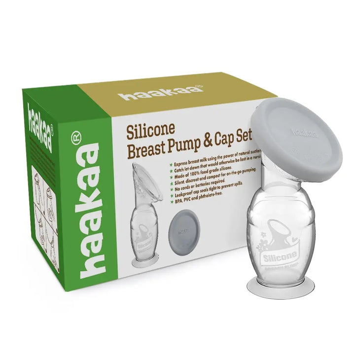 Haakaa Gen. 2 Silicone Breast Pump &amp; Cap Set – Improved Suction &amp; Comfort – 100ml – Grey