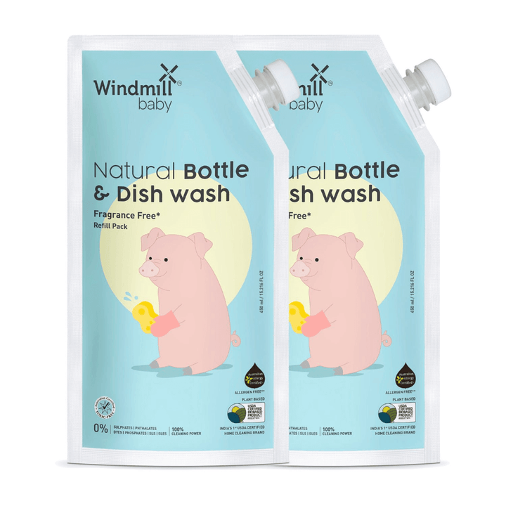 Windmill Baby Natural Bottle &amp; Dish Wash Refill Pack - 2 x 450ml