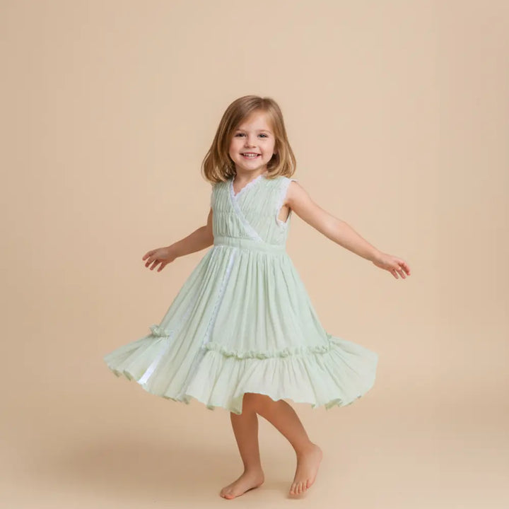 PureCloth.Co Classic Lace Dress - Green Stripe-Mul Cotton Frock