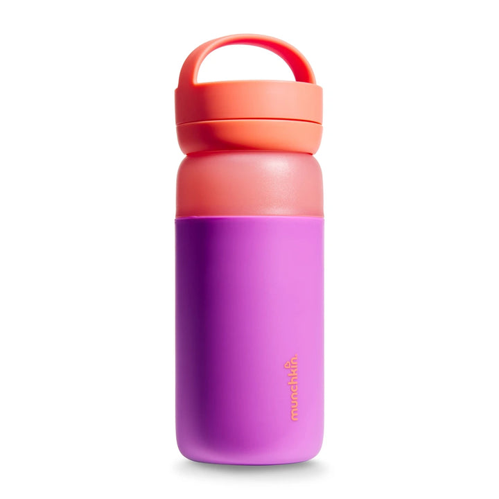 Munchkin Stay Cool Insulated Water Bottle, 355ml/ 12oz, Toddler Straw Bottle, With Flip Flop Lid &amp; Carrying Handle, Spill Proof valve, 24+ Months - Purple
