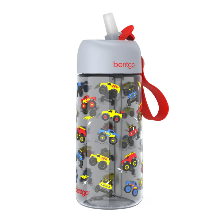 Bentgo Kids Water Bottle 450 ml, Leak-Proof Straw Bottle for Kids, Lightweighted &amp; Durable, BPA &amp; PFAS-Free Tritan Water Bottle, Ideal for School, Daycare &amp; Travel, 3 years+ - Trucks