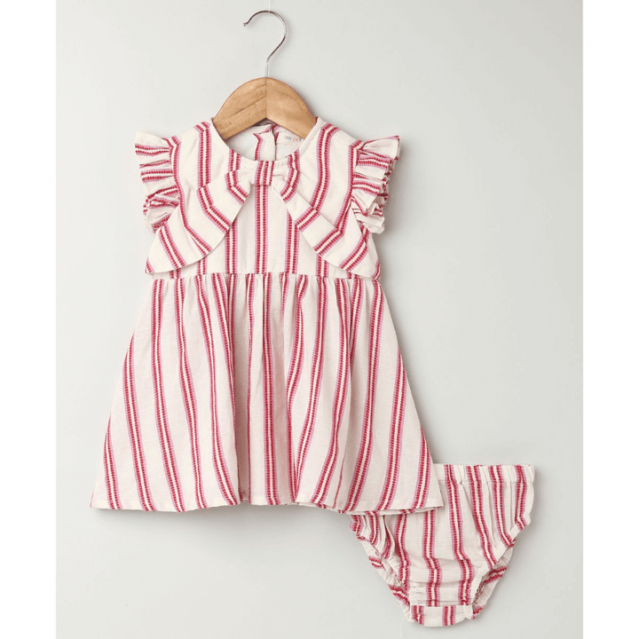 Sweetlime By AS Pink Striped Organic Cotton Dobby Dress &amp; Bloomer Co-ord Set