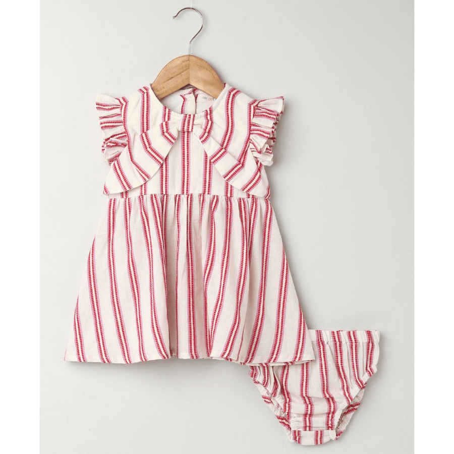 Sweetlime By AS Pink Striped Organic Cotton Dobby Dress & Bloomer Co-ord Set