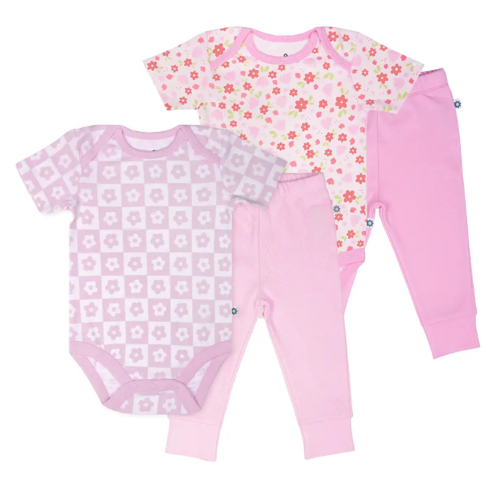 Nintara Baby 100% Cotton Unisex Bodysuit &amp; Pant Set – Baby Bloom (Pack of 2)