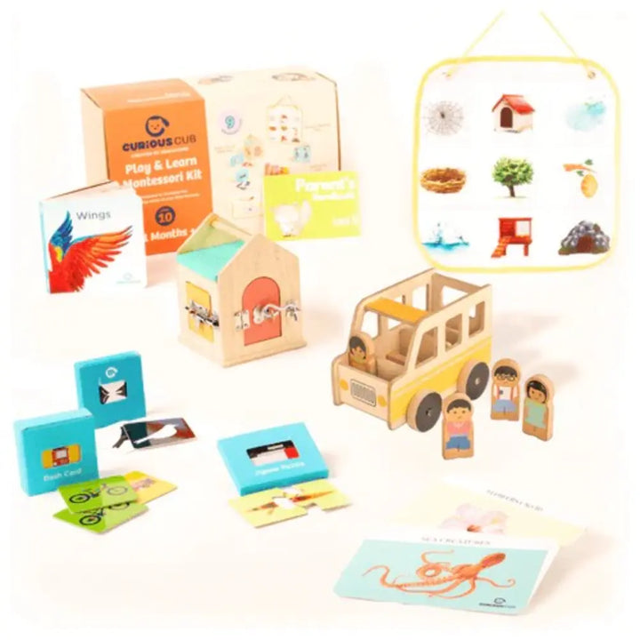 Curious Cub Montessori Box 10 | 10-Piece Cognitive Toy Set | Lock Box, Matching Games &amp; Puzzles | 21+ Months