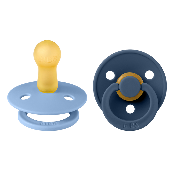 BIBS Latex Round Nipple Pacifier Size 2 - Pack of 2 (Colour) - Sky Blue &amp; Steel Blue