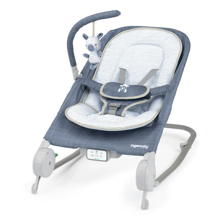 Ingenuity Happy Belly Rock-to-Bounce Baby Massage Seat with Soothing Vibrations, Music &amp; Belly Massage Technology, 0-6 months,  Chambray