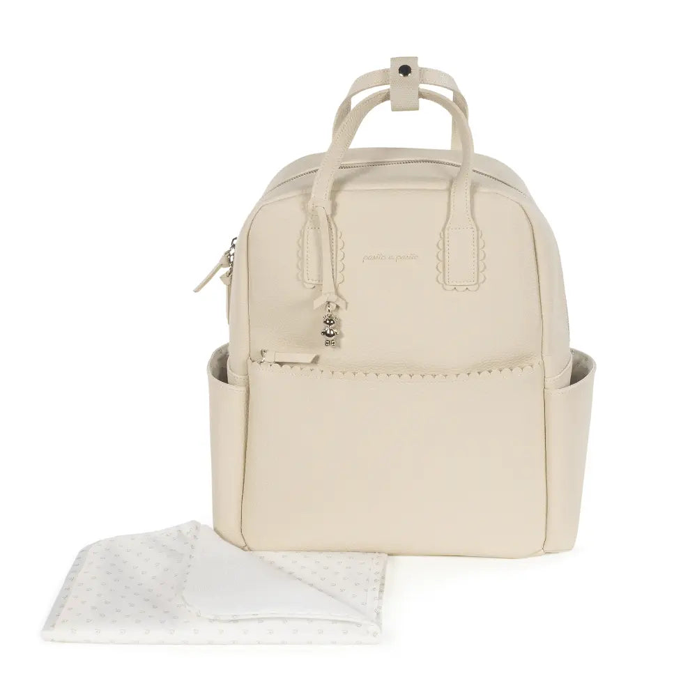 Pasito a Pasito Diaper Backpack with Changing Pad, Large Capacity Water-Resistant with Multi-Pocket Organizer, Insulated Bottle Pocket, Shoulder &amp; Stroller Straps, Icon Eco Leather - Cream