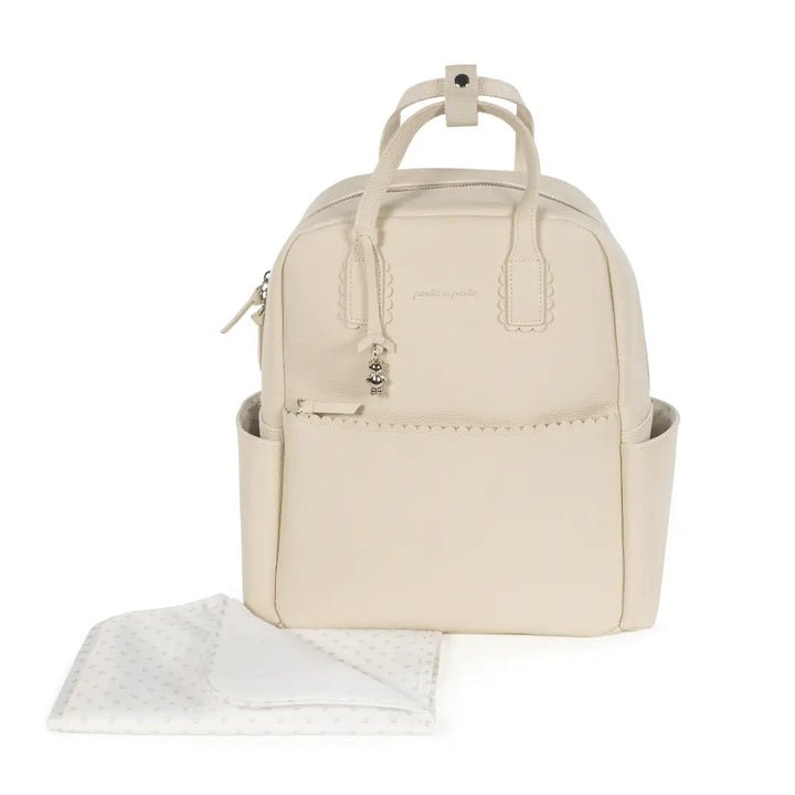 Pasito a Pasito Diaper Backpack with Changing Pad, Large Capacity Water-Resistant with Multi-Pocket Organizer, Insulated Bottle Pocket, Shoulder &amp; Stroller Straps, Icon Eco Leather - Cream