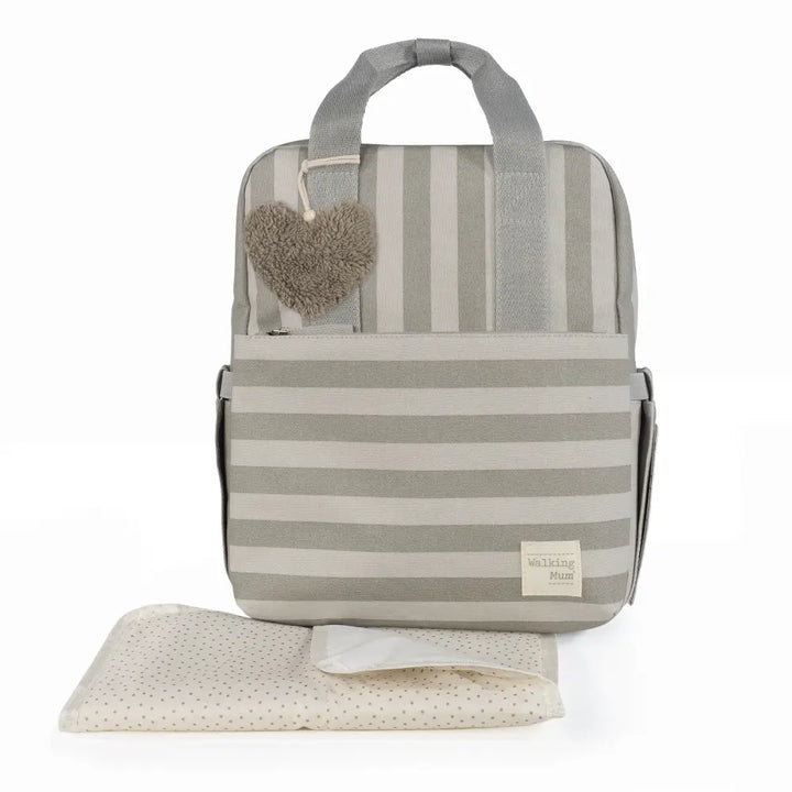 Walking Mum Diaper Backpack with Changing Pad, Large Capacity, Water-Resistant with Multi-Pocket Organizer, Insulated Bottle Pocket, Shoulder &amp; Stroller Straps, Personalized Charm, Striped Print - Green