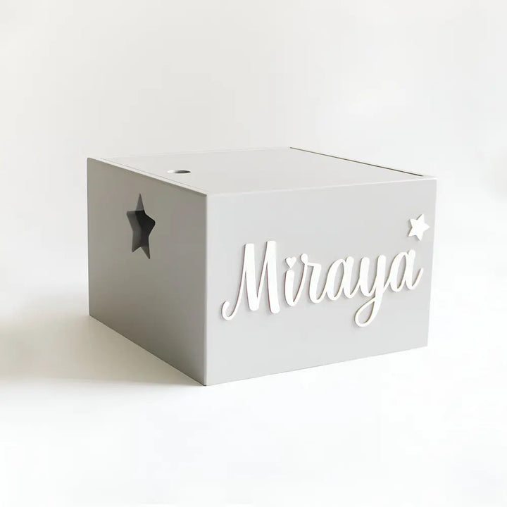 The Tiny Trove Personalized  Star Box Cursive - Grey