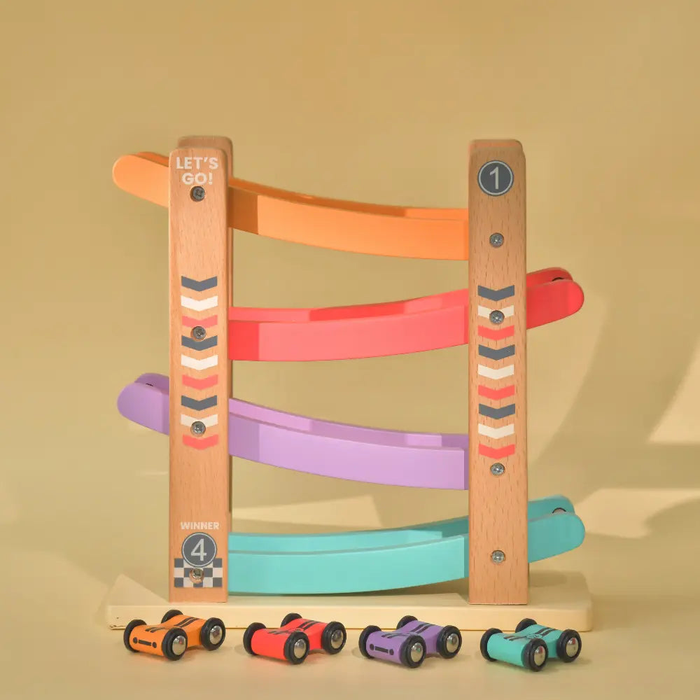 Playbox Speedy Wheels Wooden Car Race Toy Track Set
