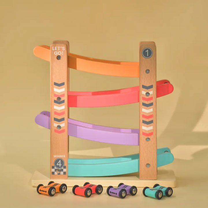 Playbox Speedy Wheels Wooden Car Race Toy Track Set