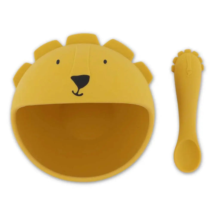 Trixie First Baby Meal Set | 100% Food-Grade Silicone Suction Bowl &amp; Soft Spoon Set for Self-Feeding, Baby Weaning &amp; First Bites | 4 Months Onwards | Mr. Lion