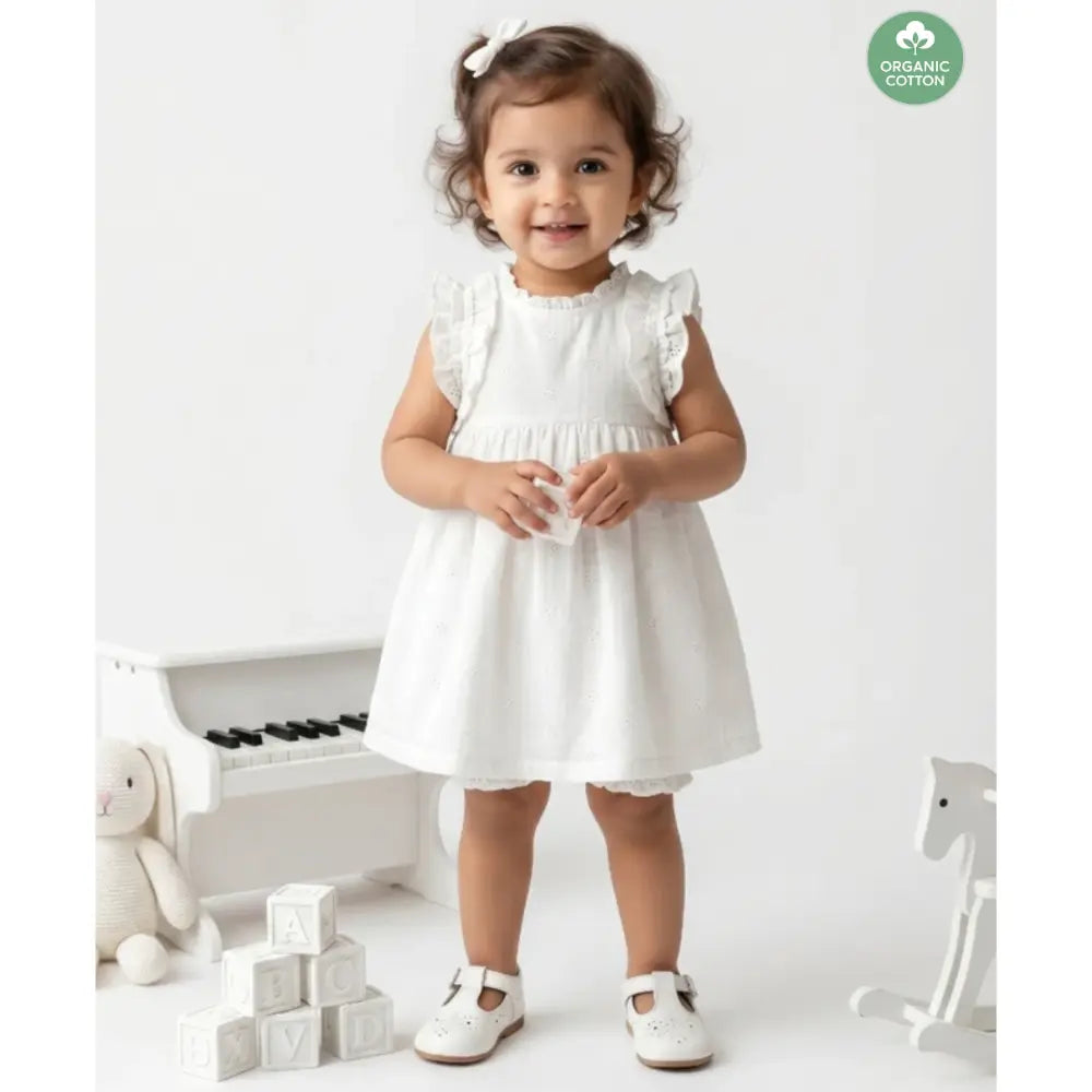 Sweetlime By As Organic Cotton Pure Grace White Dress &amp; Bloomer Set - White