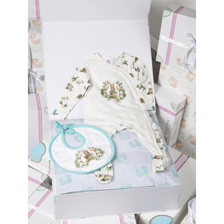 The Baby Trunk Newborn Gift Box – Peter Rabbit Onesie &amp; Hand painted Bib