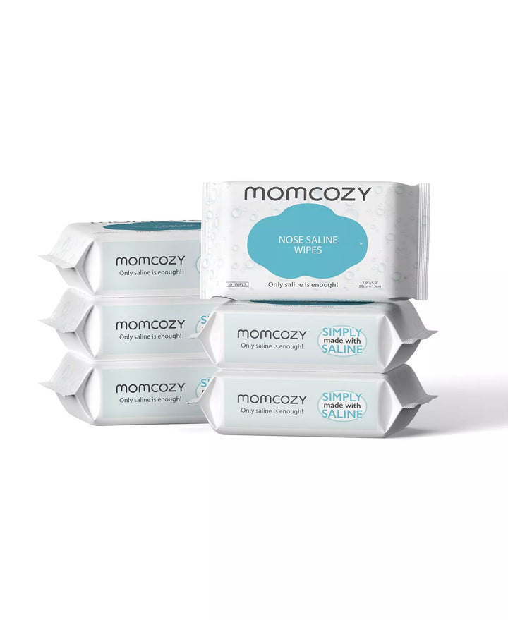 Momcozy Nose Saline Baby Wipes 30 Count (Pack of 6) – 0.9% Pure Saline, Hypoallergenic Biodegradable Wipes for Baby Nose, Face &amp; Sensitive Skin, Unscented &amp; Travel-Friendly