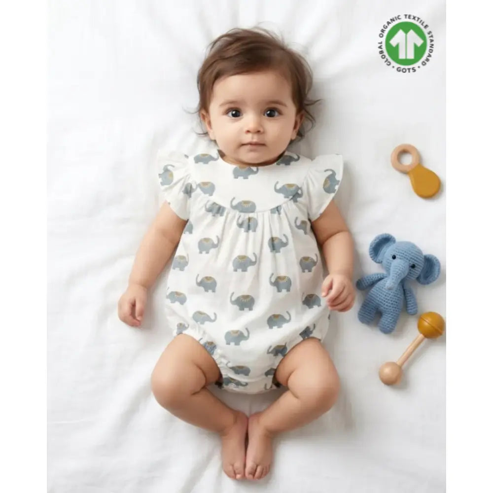 Sweetlime By AS Baby Girls Elephant Print Cotton Romper White