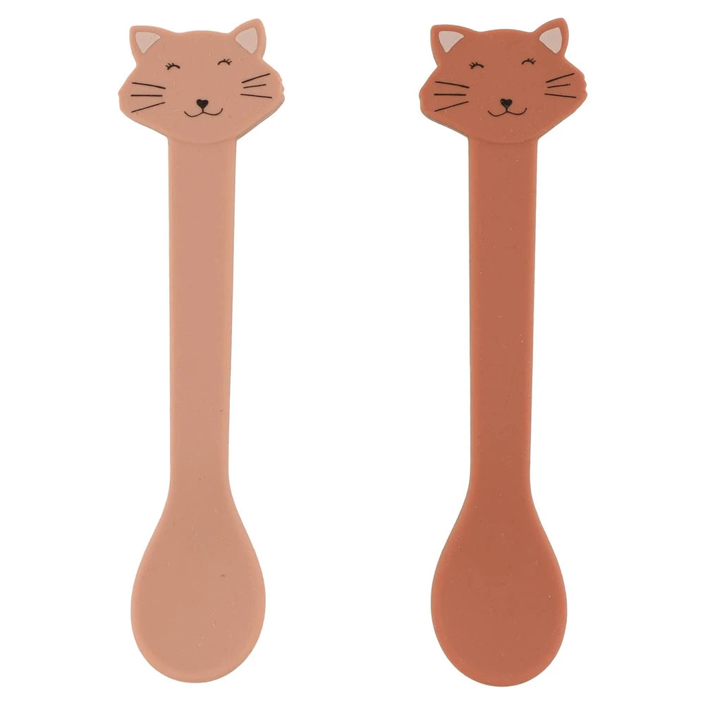 Trixie Silicone Baby Spoon Set | 100% Food-Grade Silicone First Feeding Spoons with Stainless Steel Core for Self-Feeding &amp; Weaning | 2-Pack | 4 Months Onwards | Mrs. Cat