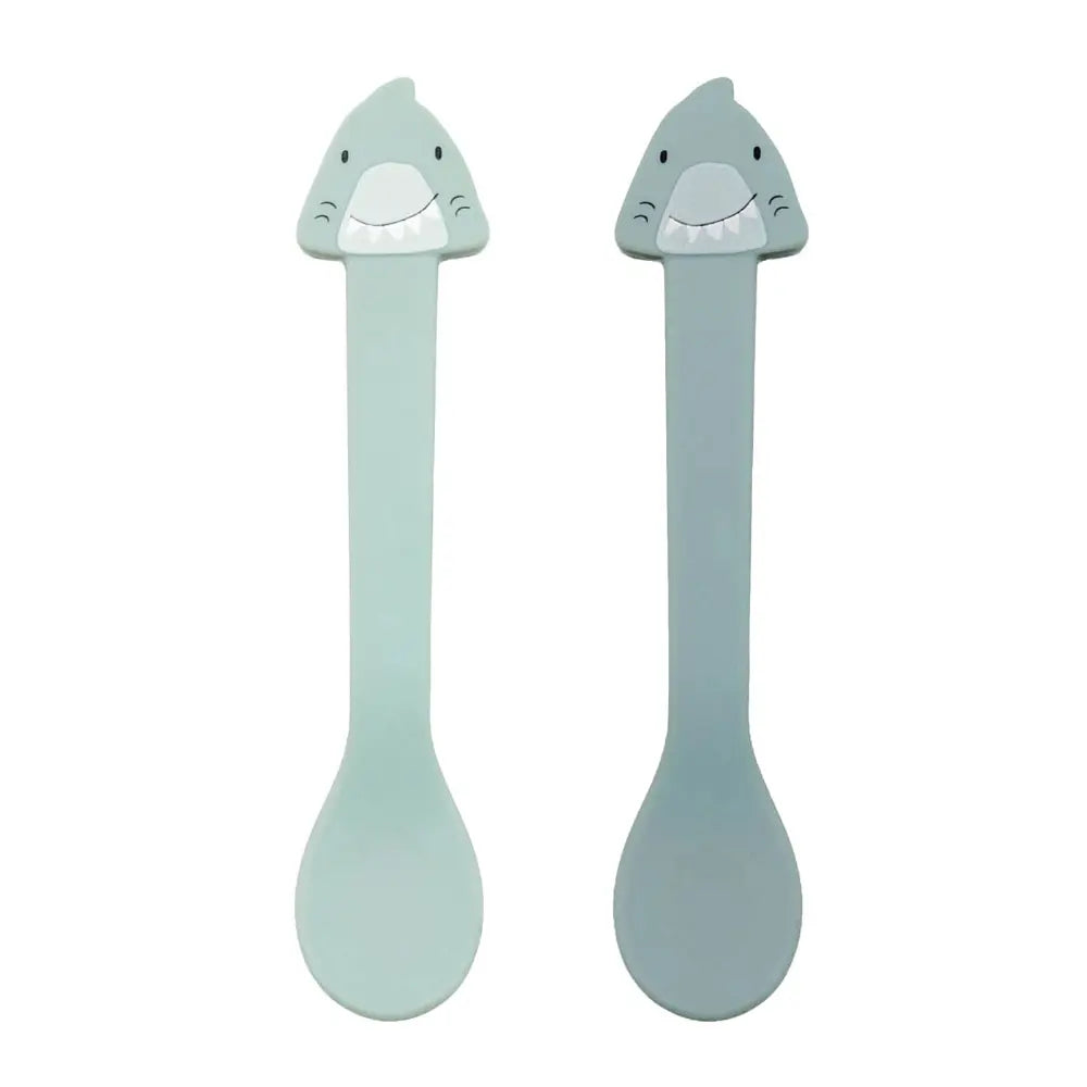 Trixie Silicone Baby Spoon Set | 100% Food-Grade Silicone First Feeding Spoons with Stainless Steel Core for Self-Feeding &amp; Weaning | 2-Pack | 4 Months Onwards | Mr. Shark