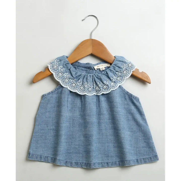 Sweetlime By AS Cotton Denim Ruffle Dress &amp; Bloomer Set - Blue