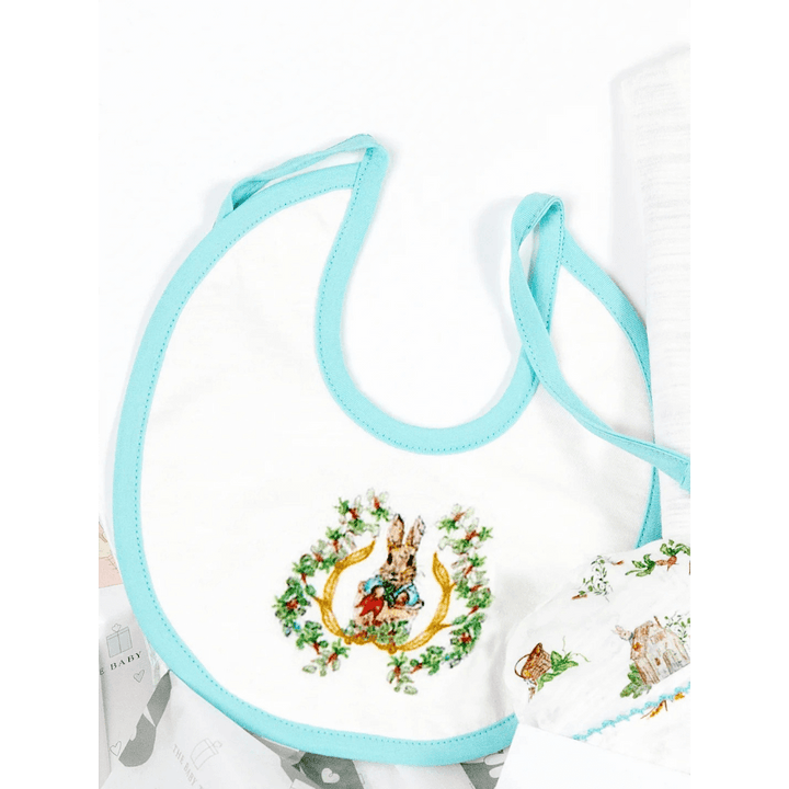 The Baby Trunk Organic Cotton Peter Rabbit Bib For Newborn Baby - Teal