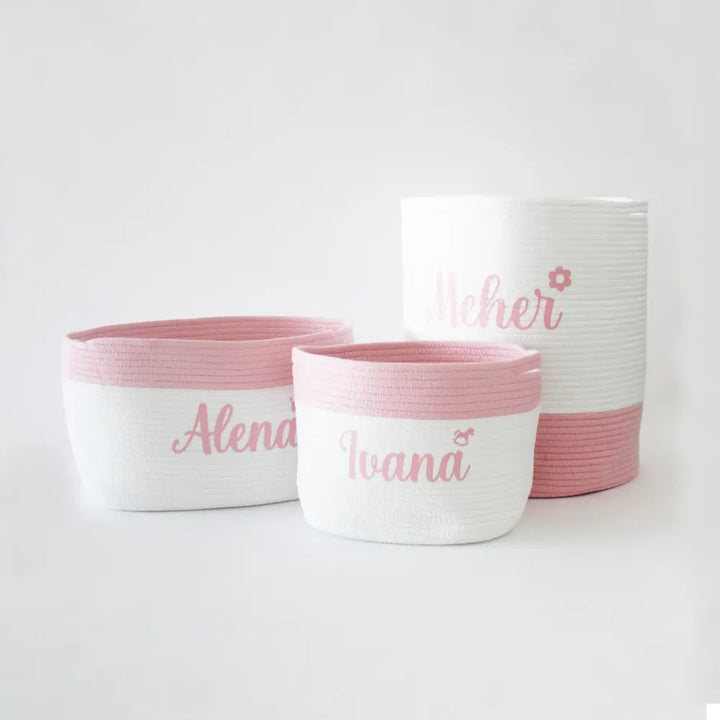 The Tiny Trove Personalized Storage Basket - Set of 3 - Pink