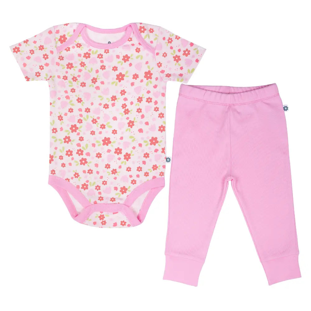 Nintara Baby 100% Unisex Cotton Bodysuit &amp; Pant Set – Flower Shower