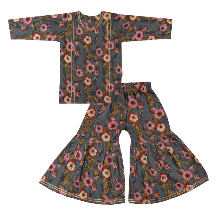 Dulaar Cotton Sharara Set for Girls (Gota Work)-Blooming Bouquets